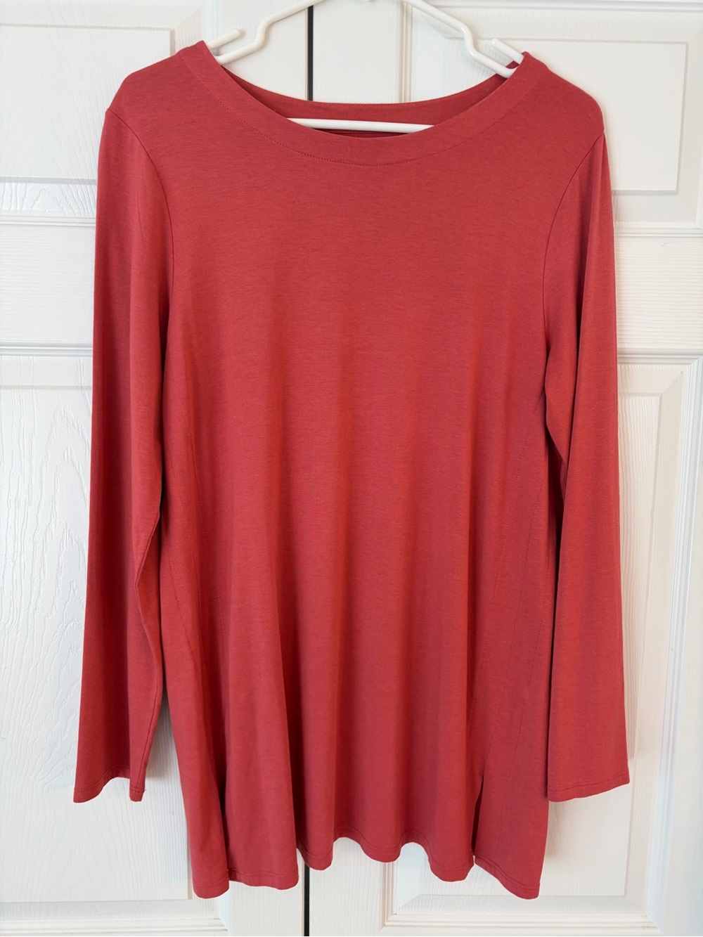 NWOT J.Jill Coral Pink Luxe Supima Forward Seam Cotton Tunic Blouse Shirt Size M